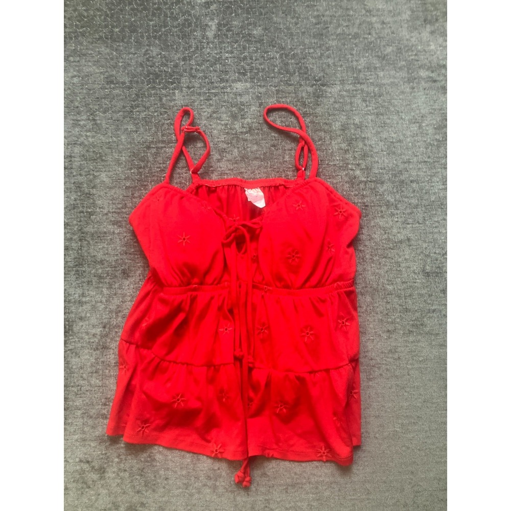 No Boundaries Tank Top Womens Medium 7-9 Red Embroidered Star Spaghetti Straps